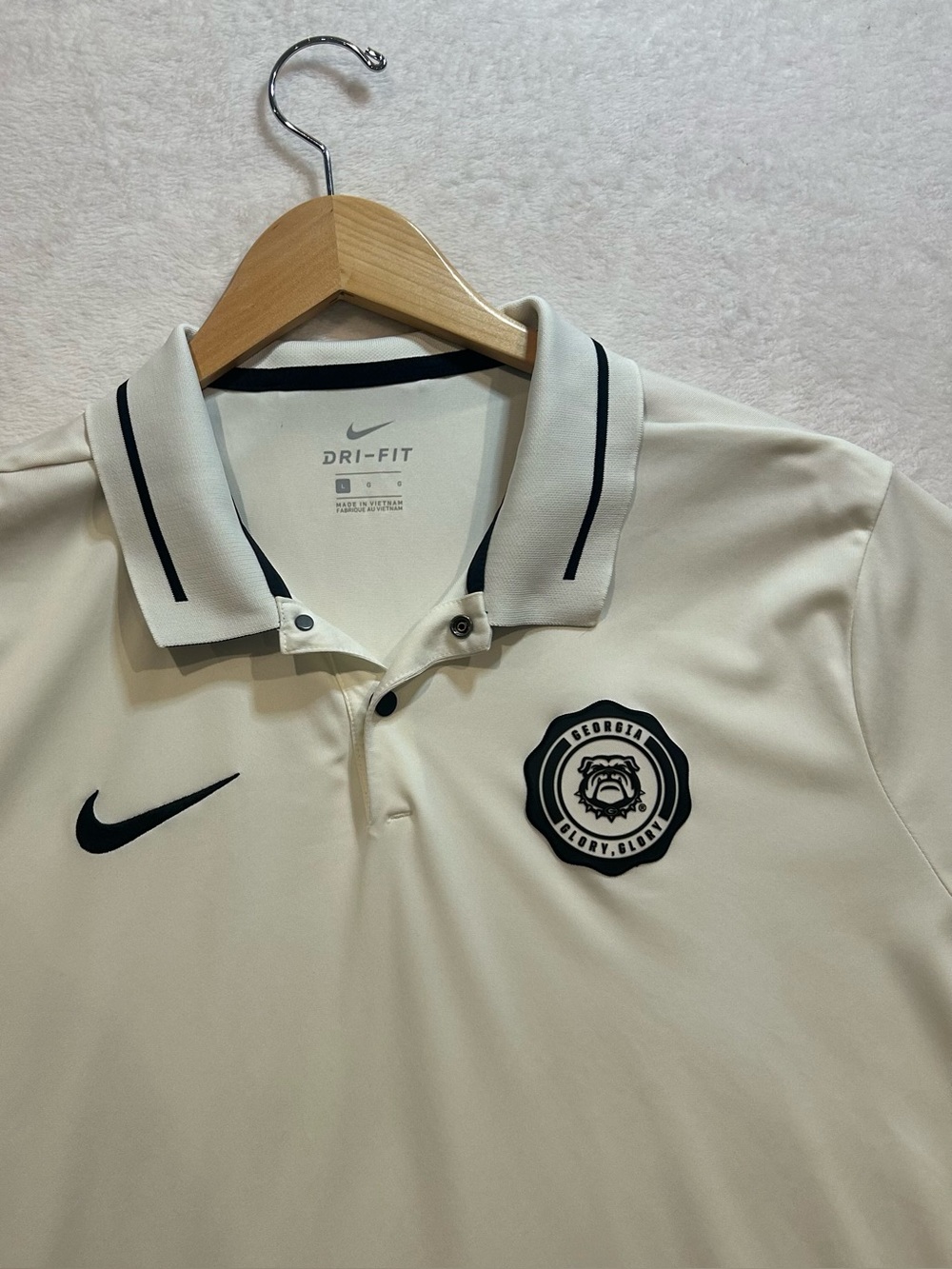 Nike Georgia Bulldogs Mens L Cream Rivalry Performance Polo Team Issue, Glory